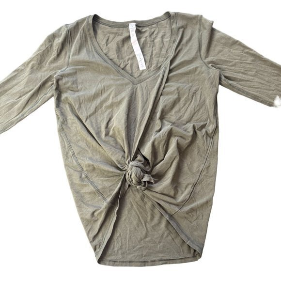 Lululemon Green Knot A Problem Long Sleeve Tie Front Top Dark Olive Sz 6 EUC - Picture 4 of 8
